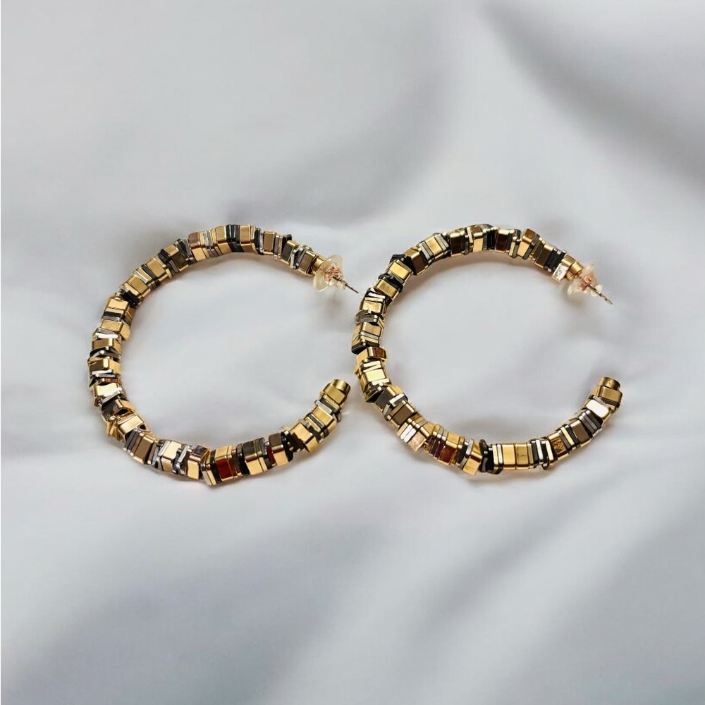 Sassy Jones Gold tone Mixed Metal Muse Hoops